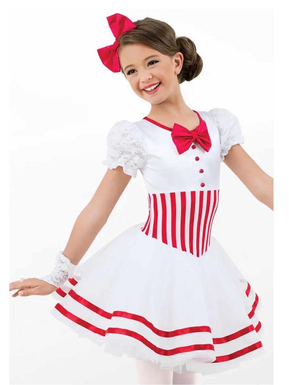 Weissman | Jolly Holiday White and Red Striped Candy Dance Costume Tutu, MC
